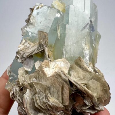Aquamarine Crystal Specimen with Hematite and Muscovite Mica