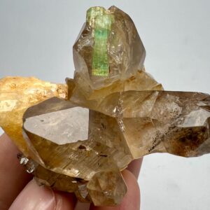 Fluorescent Emerald Crystal on Smoky Quartz, Panjshir Afghanistan
