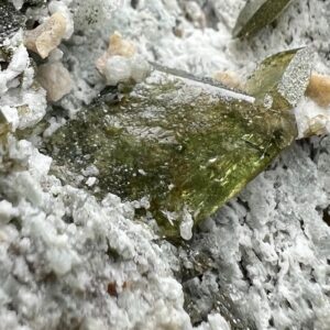 Green Sphene Crystals with Fluorescent Calcite – Collector Mineral Specimen