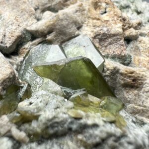 225 Gram Green Sphene Titanite With Fluorescent Calcite on Matrix From Pakistan