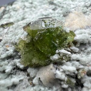 210 Gram Green Titanite Sphene With Fluorescent Calcite Matrix From Pakistan