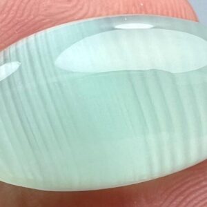 11 Carat Rare Faceted Green Cabochon Gemstone With Stripes From Pakistan