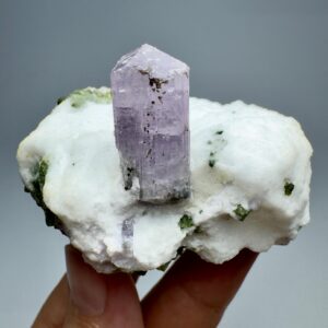 137 Grams Fluorescent Full Terminated Purple Scapolite Crystal Specimen With Epidote From Badakhshan Afghanistan