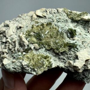 150 Gram Green Sphene Crystals with Yellow Microlite Garnet on Matrix from Pakistan