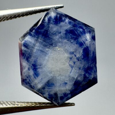 13.20 Carat Trapiche Sapphire Slice Hexagonal Pattern from Badakhshan Afghanistan