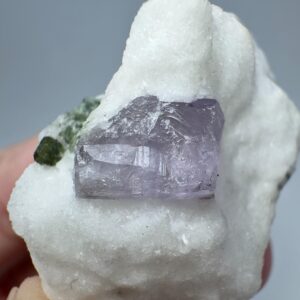 36g Fluorescent Purple Scapolite Crystal W/ Epidote On Matrix– Afghanistan Collector Mineral